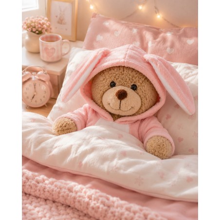 rosa Hasenpyjama mit langen Ohren für Plüschtier – Ref. Y236