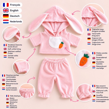 pyjama rose pour peluche avec capuche à oreilles et carotte – Réf. Y236