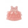 Robe Rose Élégance en Tulle à Volants et Nœud Satin – Réf. Y225