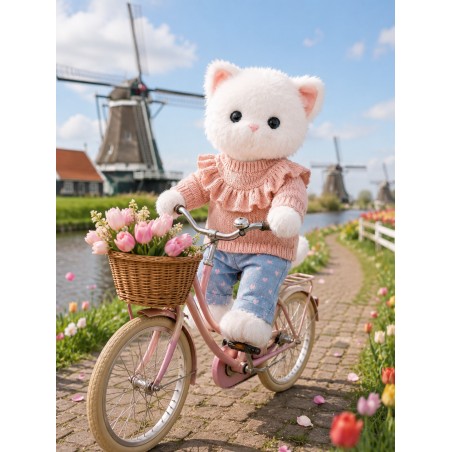 Lucky Kitty en Lucky Doggy outfit LA01 met roze trui en blauwe hartjesbroek.
