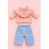 Lucky Kitty en Lucky Doggy outfit LA01 met roze trui en blauwe hartjesbroek.