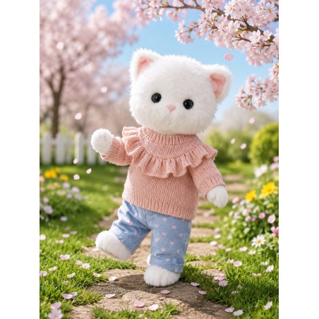 Lucky Kitty en Lucky Doggy outfit LA01 met roze trui en blauwe hartjesbroek.