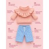 Lucky Kitty and Lucky Doggy outfit LA01 with pink sweater and blue heart-print trousers.