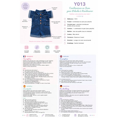 Denim Explorer Y013 Jeans-Overall für 40 cm Plüschtier