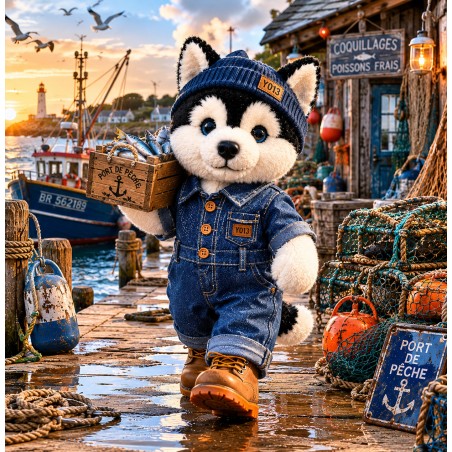 Denim Explorer Y013 blauwe denim overall voor 40 cm knuffel