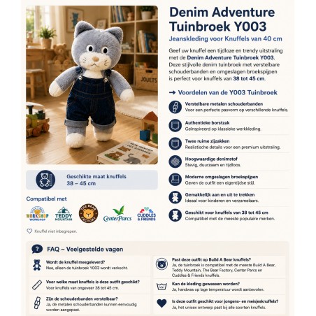Denim Adventure Overalls Y003 blue denim outfit for plush toy