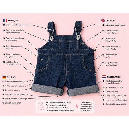 Denim Adventure Overalls Y003 blue denim outfit for plush toy
