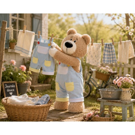 Salopette Douceur Câline Y229 bleu ciel pour peluche 40 cm