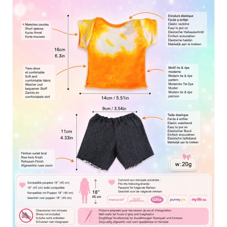 Orange-weißes Sommer-Outfit für 45-cm-Puppen
