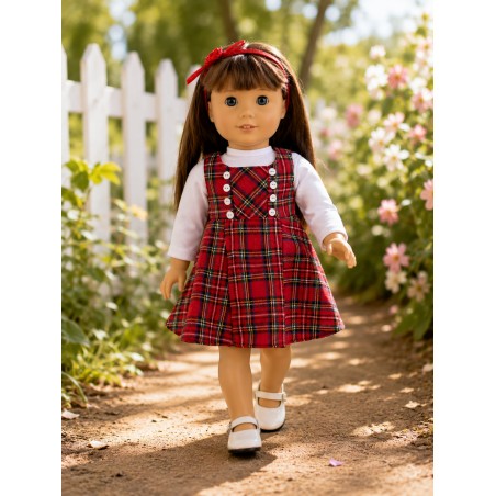 Kariertes Schulmädchen-Outfit mit Trägerkleid für 45-cm-Puppen - CL-0546