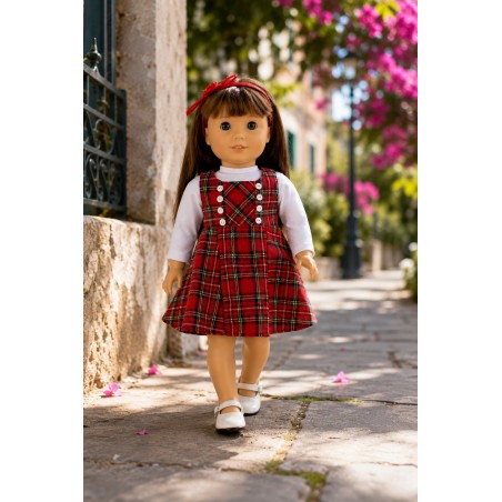 Kariertes Schulmädchen-Outfit mit Trägerkleid für 45-cm-Puppen - CL-0546
