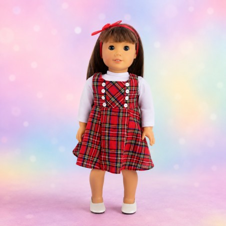 Kariertes Schulmädchen-Outfit mit Trägerkleid für 45-cm-Puppen - CL-0546