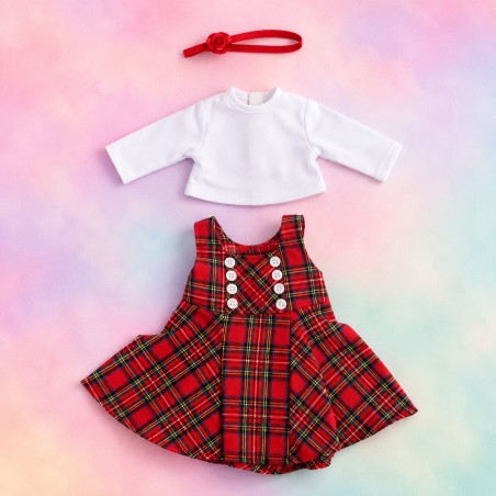 Plaid schoolgirl outfit with pinafore dress for 18-inch dolls - CL-0546