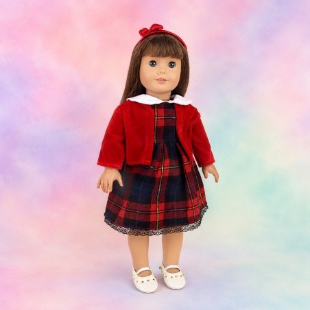 Ensemble Tartan Élégance avec robe et boléro pour poupée 18 pouces - CL-0493