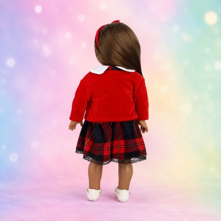 Ensemble Tartan Élégance avec robe et boléro pour poupée 18 pouces - CL-0493