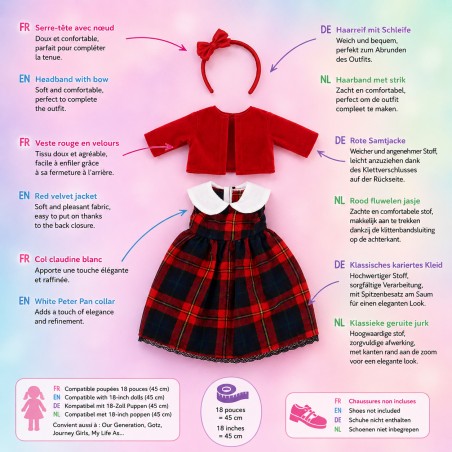 Tartan Elegance Set mit Kleid und Bolero für 45-cm-Puppen - CL-0493