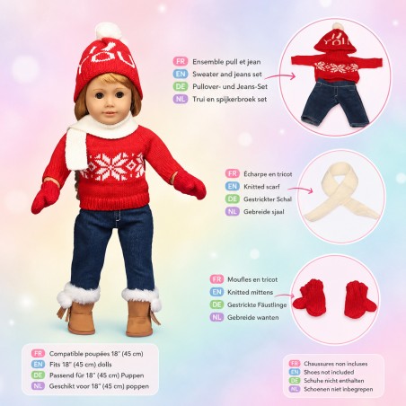 Nordisches Winterset mit Pullover und Jeans für 45-cm-Puppen - CL-0149-1