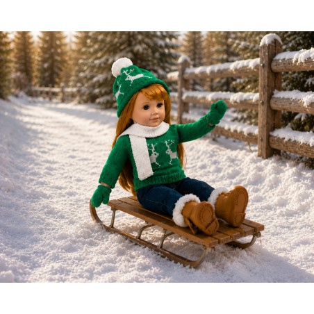 Green Nordic Winter Sweater, Jeans and Accessories Set