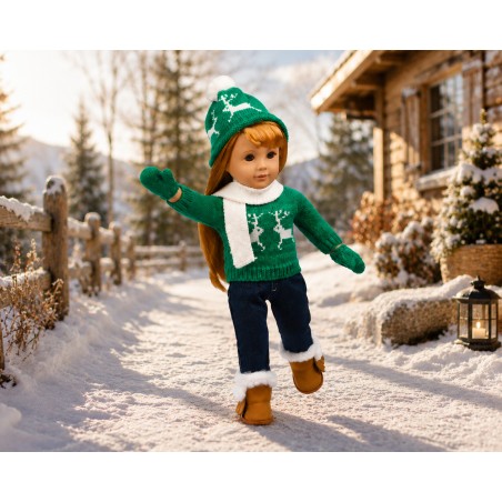 Grünes nordisches Winterset mit Pullover und Jeans für 45-cm-Puppen - CL-0149-2