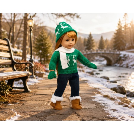 Ensemble Hiver Nordique vert avec pull et jean pour poupée 18 pouces - CL-0149-2