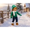 Grünes nordisches Winterset mit Pullover und Jeans für 45-cm-Puppen - CL-0149-2