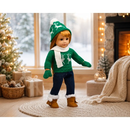 Ensemble Hiver Nordique vert avec pull et jean pour poupée 18 pouces - CL-0149-2