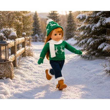 Grünes nordisches Winterset mit Pullover und Jeans für 45-cm-Puppen - CL-0149-2
