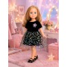 Blumennacht-Kleid aus schwarzem Samt und Tüll für 45-cm-Puppen - CL-0412