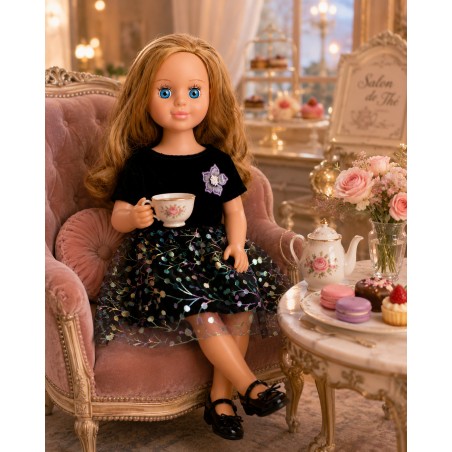 Bloemennacht jurk van zwart fluweel en tule voor poppen van 45 cm - CL-0412