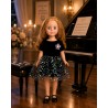 Blumennacht-Kleid aus schwarzem Samt und Tüll für 45-cm-Puppen - CL-0412