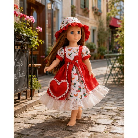 Christmas Heart Celebration dress with hat and bag for 18-inch dolls - CL-0555-1