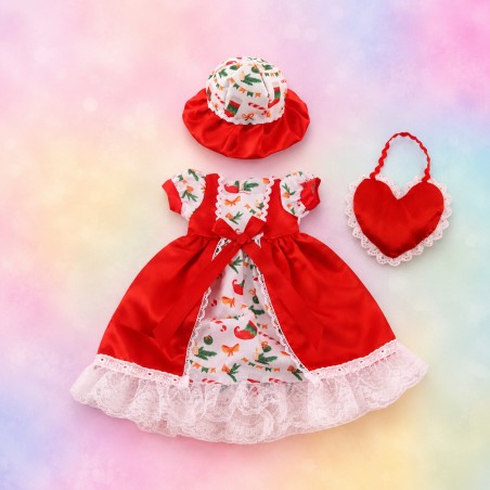 Weihnachtskleid Herzfest mit Hut und Tasche für 45-cm-Puppen - CL-0555-1