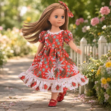 Festive Garden floral dress with matching bow for 18-inch dolls - CL-0556