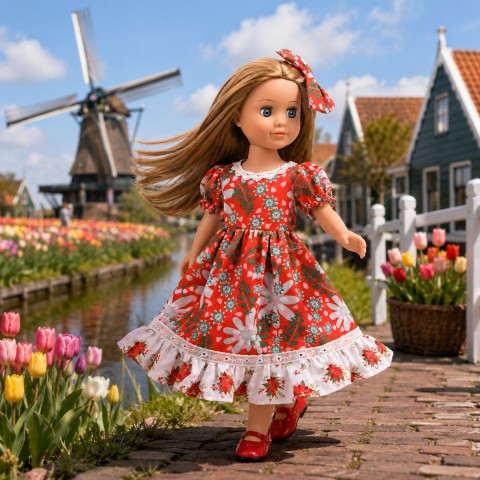 Festive Garden floral dress with matching bow for 18-inch dolls - CL-0556