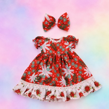 Festive Garden floral dress with matching bow for 18-inch dolls - CL-0556