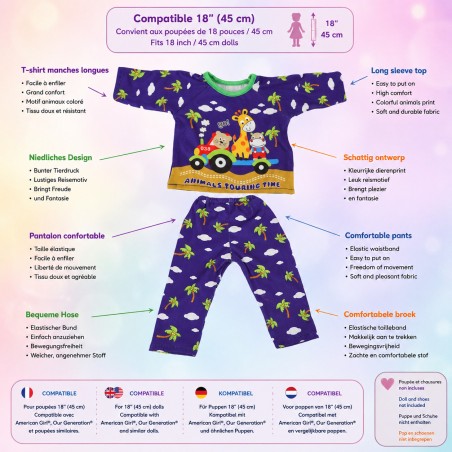 Safari Avontuur Pyjama voor Pop van 45 cm