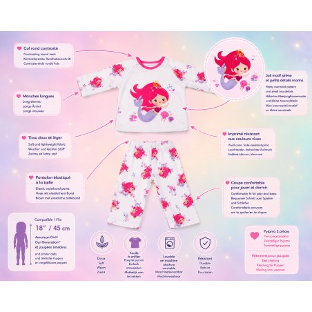 Little Mermaid Dreams Pajamas for 18 Inch Doll