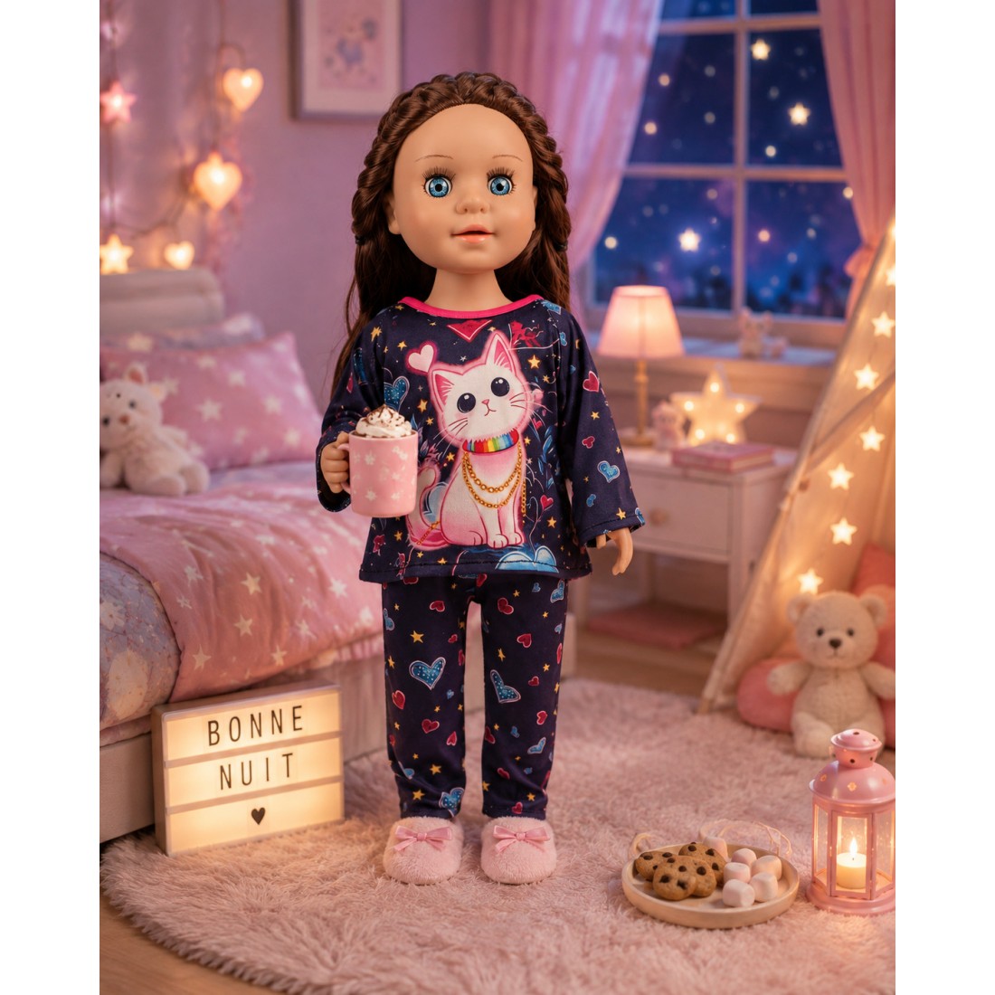 Sterren Katje Pyjama voor Pop van 45 cm Sterren Katje Pyjama voor Pop van 45 cm