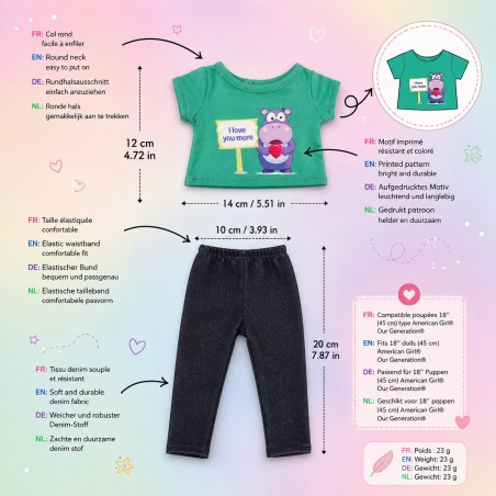 Hippo Love Outfit für 45 cm Puppe