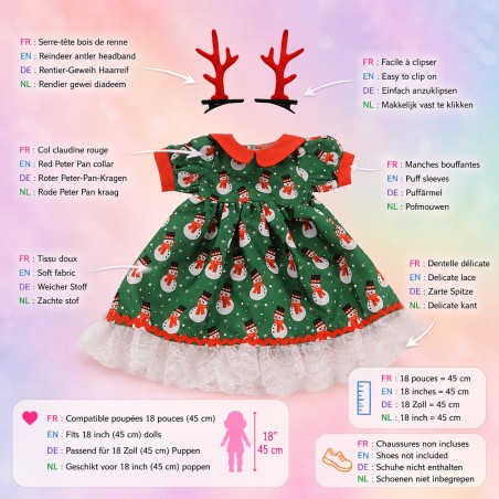 Robe Noël Enchanté pour poupée 18 pouces (45 cm)