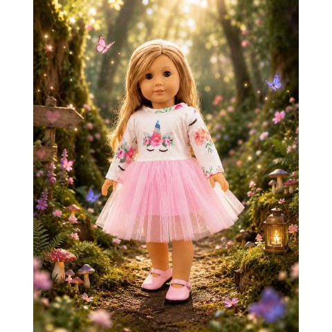 Einhorn Märchenkleid Rosa für 45 cm Puppe