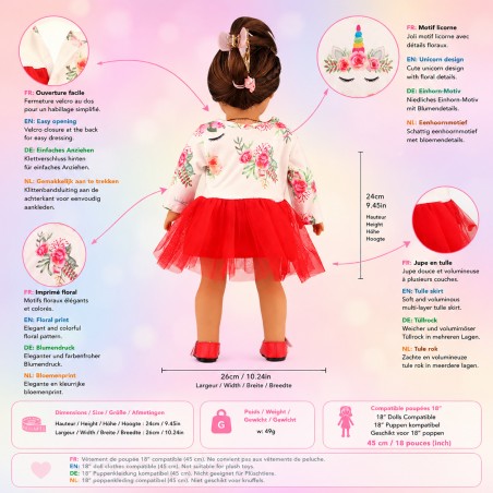 Ruby Dreams Einhornkleid für 45 cm Puppe