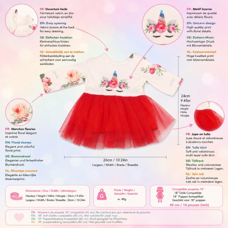 Robe Licorne Ruby Dreams pour poupée 18 pouces (45 cm)