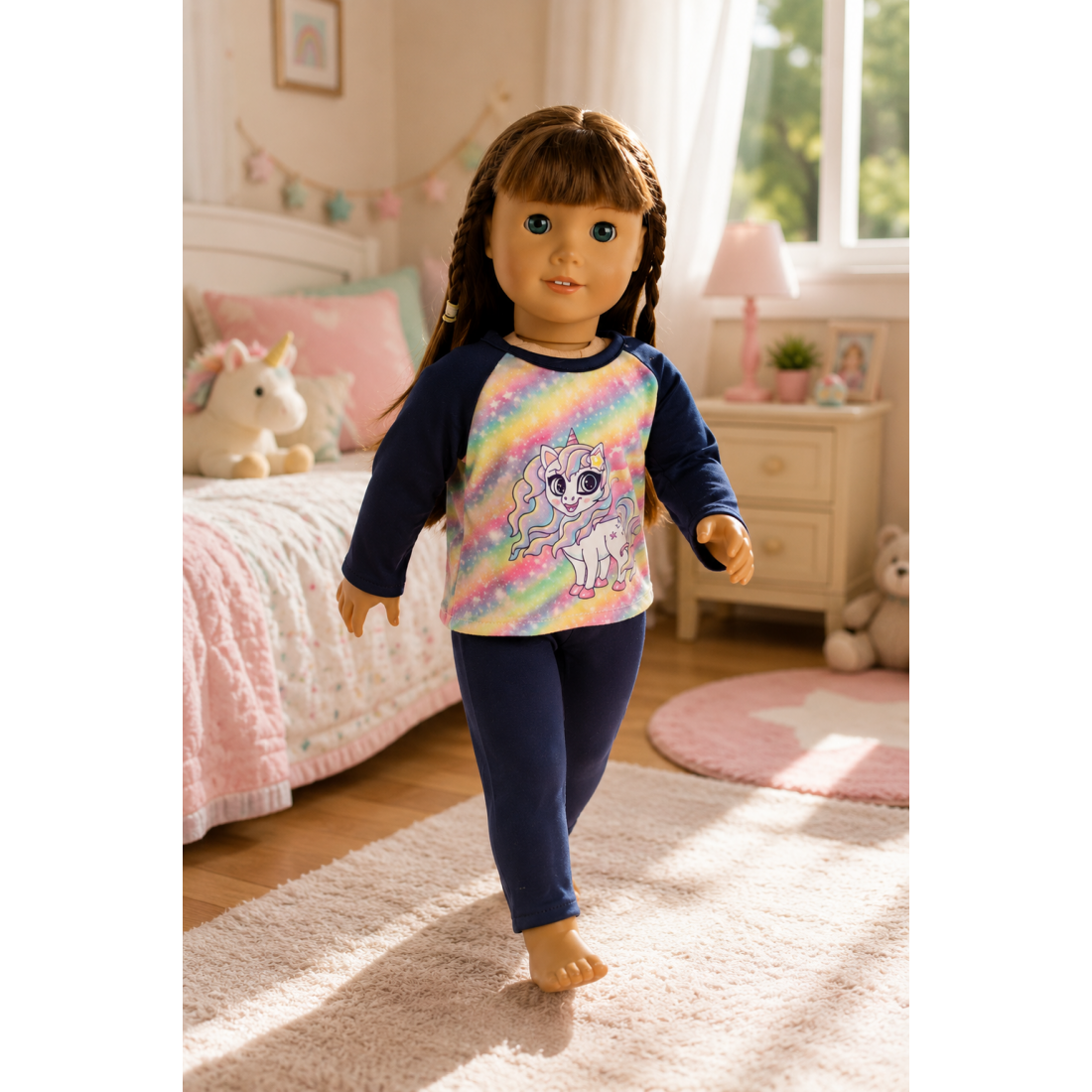 Rainbow Unicorn Star Pajamas for 18 Inch Dolls Rainbow Unicorn Star Pajamas for 18 Inch Dolls