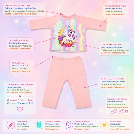 Zauberflügel Einhorn Schlafanzug für 45 cm Puppe