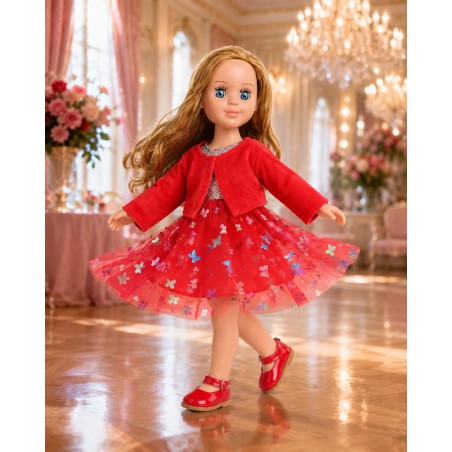Sparkling Butterfly Dress – Red Edition with Velvet Bolero for 18 Inch Doll