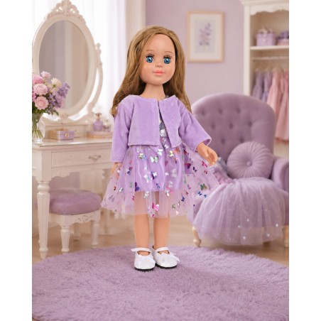 Glitzerndes Schmetterlingskleid Lavendel mit Samtbolero für 45 cm Puppe