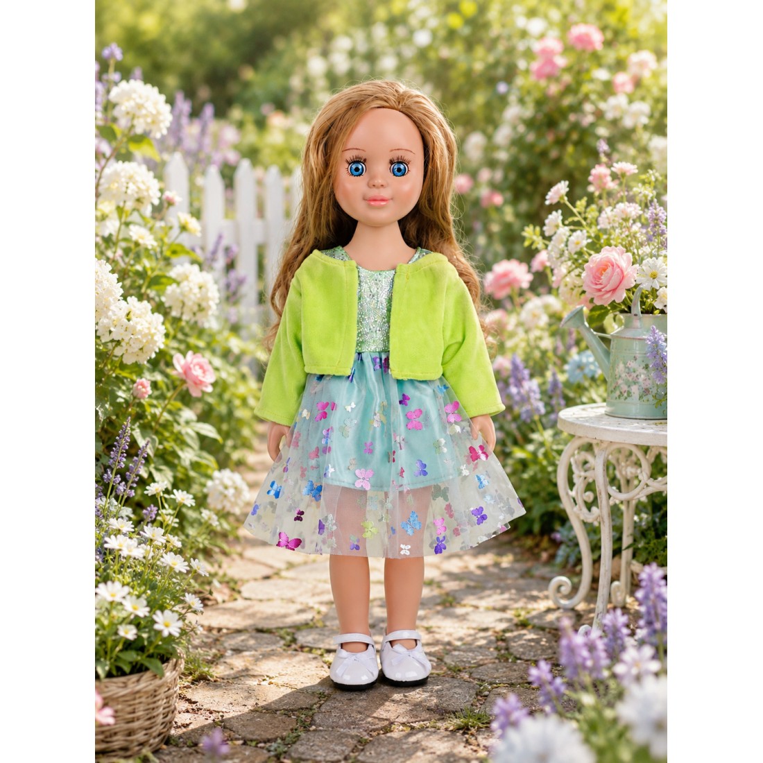 Robe Papillons Scintillants Émeraude avec Boléro Velours pour poupée 18 pouces Robe Papillons Scintillants Émeraude avec Boléro Velours pour poupée 18 pouces