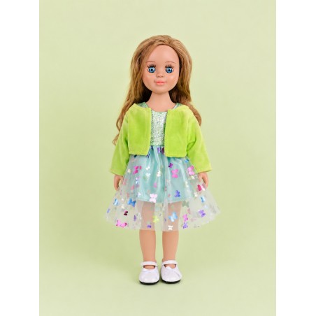 Fonkelende Vlinderjurk Smaragdgroen met Fluwelen Bolero voor Pop van 45 cm