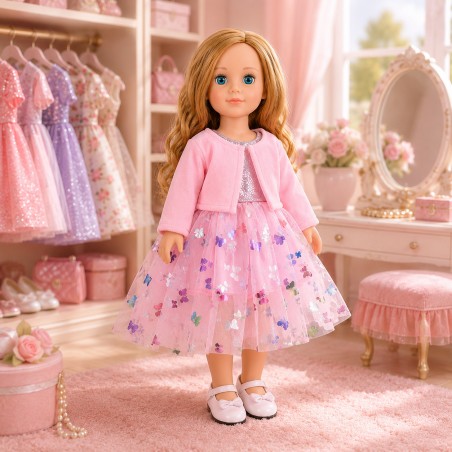 Fonkelende Vlinderjurk Roze met Fluwelen Bolero voor Pop van 45 cm
